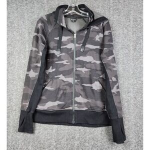 Athleta Full Zip Hoodie Men Medium Gray Camo Thumbhole Fleece 511504-01